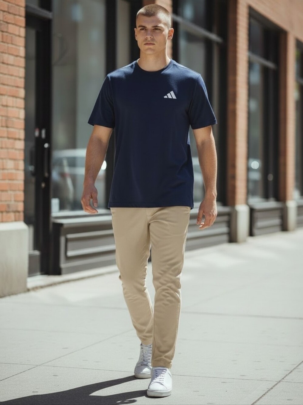 Adidas Mens Small TR-ES Prime T Navy Logo Tee